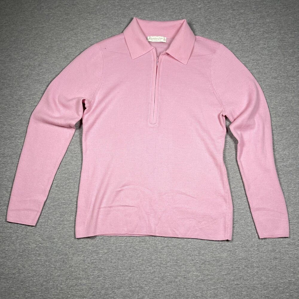 Abercrombie & Fitch Pullover Womens XL Pink 1/4 Zip 100% Merino Wool Slim